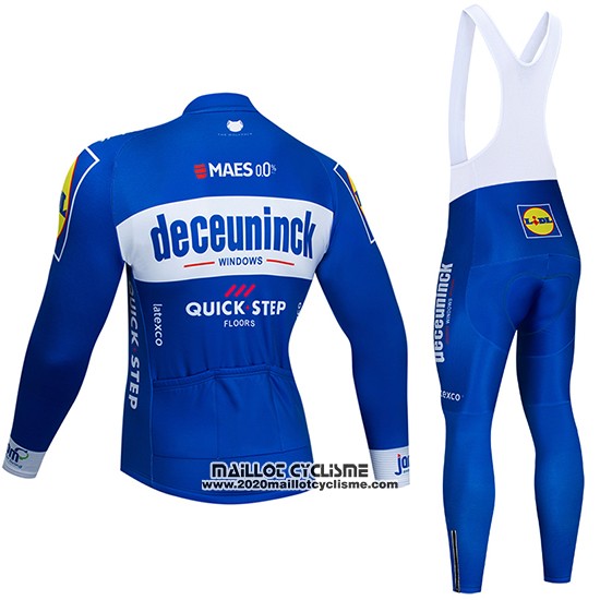 2019 Maillot Ciclismo Deceuninck Quick Step Bleu Blanc Manches Longues et Cuissard